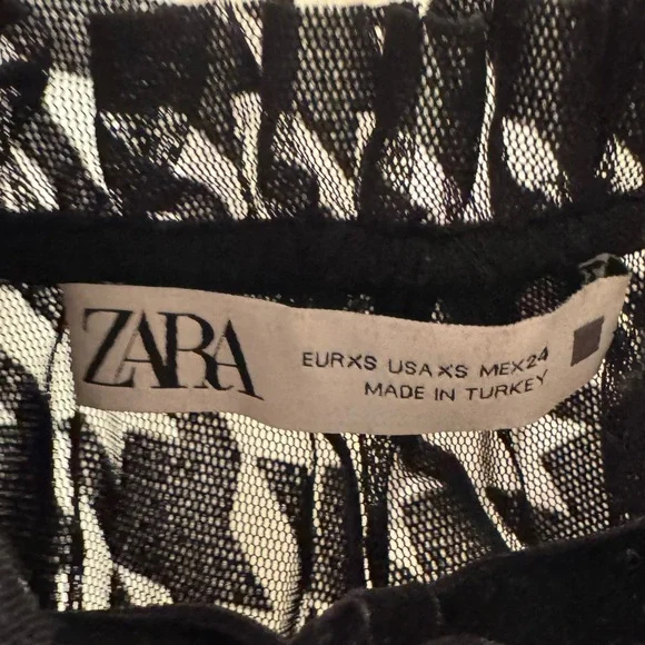 NWOT-Zara Houndstooth Pattern Velvet Bow Belt Black Extra Small Blouse - Picture 5 of 7